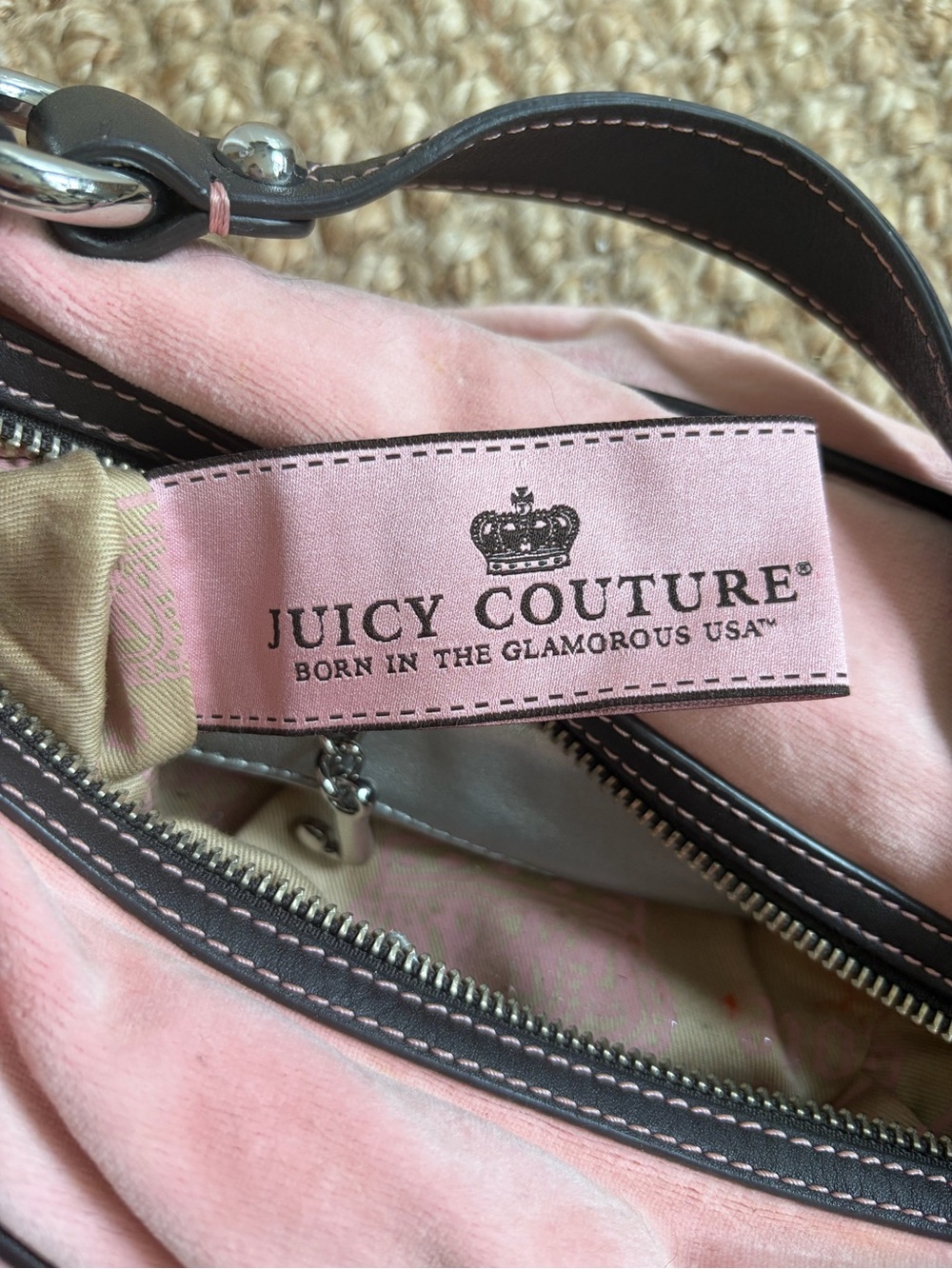 Juicy Couture Light Pink Velour Shoulder Bag with Brown Accents - Picture 8 of 8